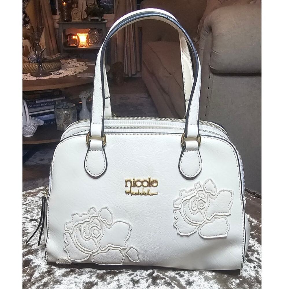 Nicole Miller White Embossed Crossbody and Satchel
